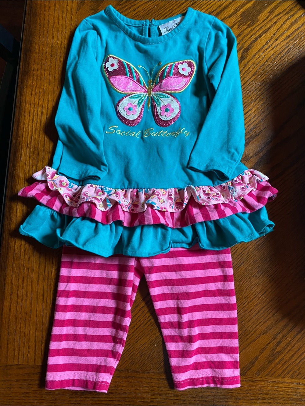 Rare Editions Teal and Pink Butterfly Ruffle Matching Set